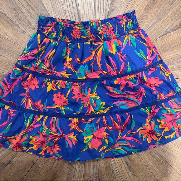 J. Crew Tropical Blur Floral A-Line Tiered Mini Skirt Sz Medium Resort Vacation - Picture 3 of 11